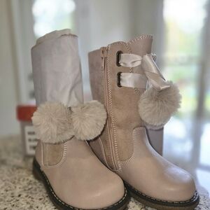 Rachel Shoes Kids Boots with Pom Poms - Light Pink